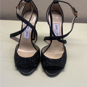 Jimmy Choo Black Stiletto Heels with Sparkly Finish